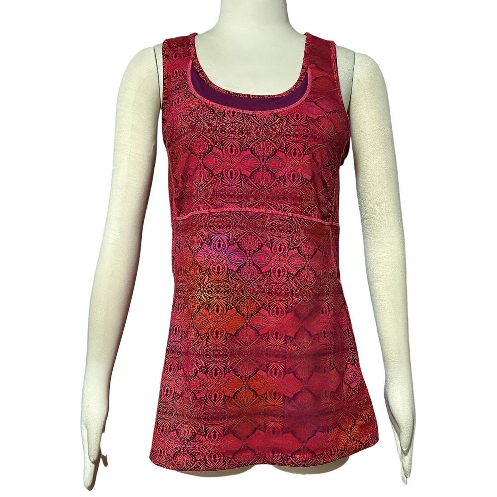 Athleta Large Pink Orange Geometric Print Scoop Neck Athletic Tank Top